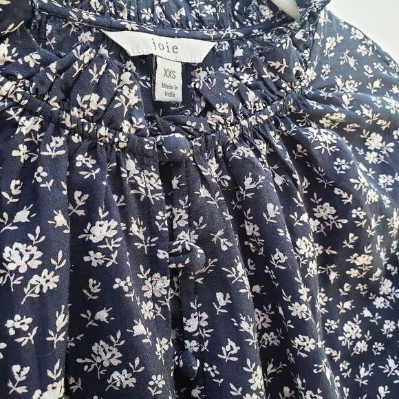 Joie Blouse Women's XXS Blue Senyana Navy Ditzy Cottagecore Floral Popover Top - Picture 7 of 16